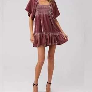 Free People Easy To Love Mini Dress in Dried Currant